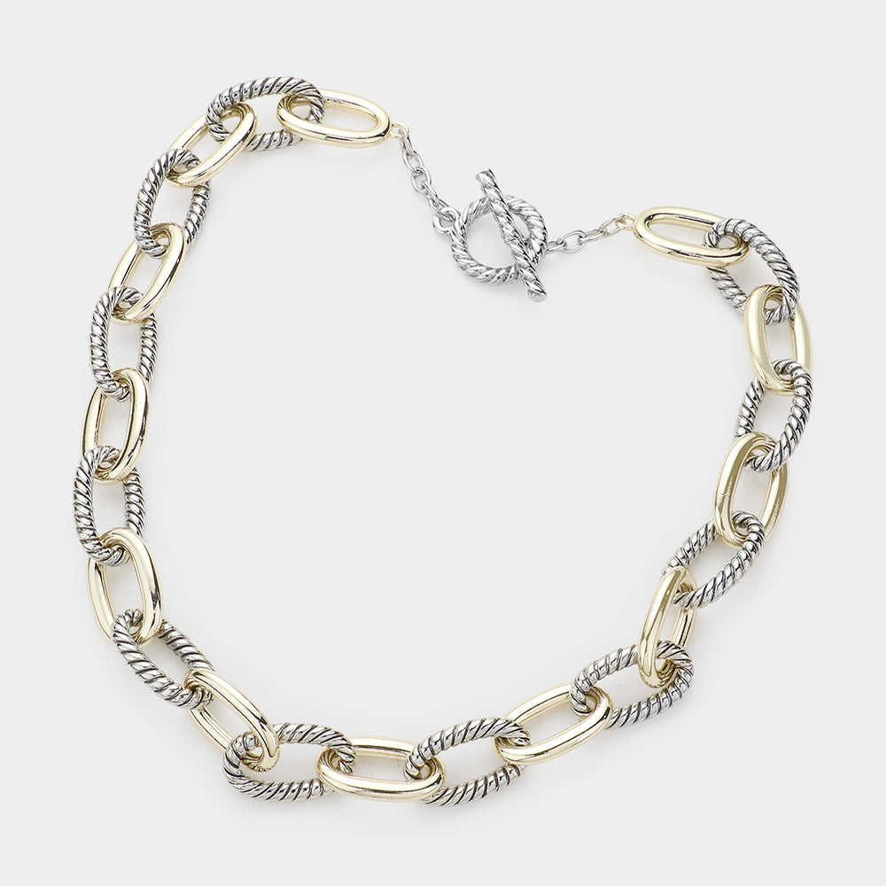 Open Oval Metal Link Chain Necklace