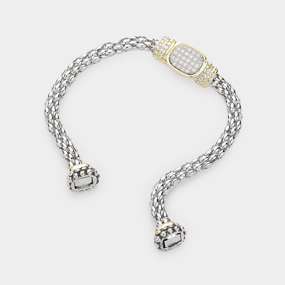 CZ Stone Paved Rectangle Plate Magnetic Bracelet