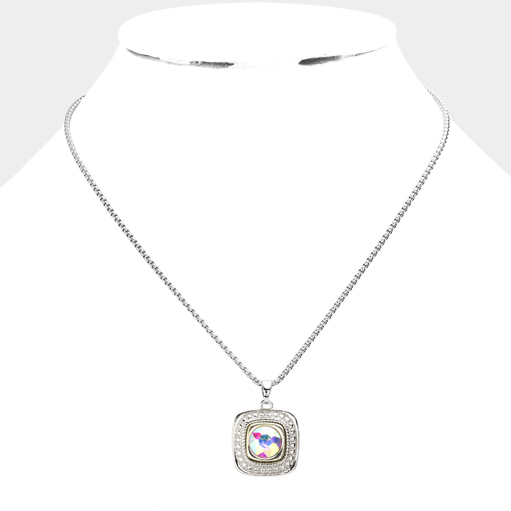 Round Stone Square Pendant Necklace