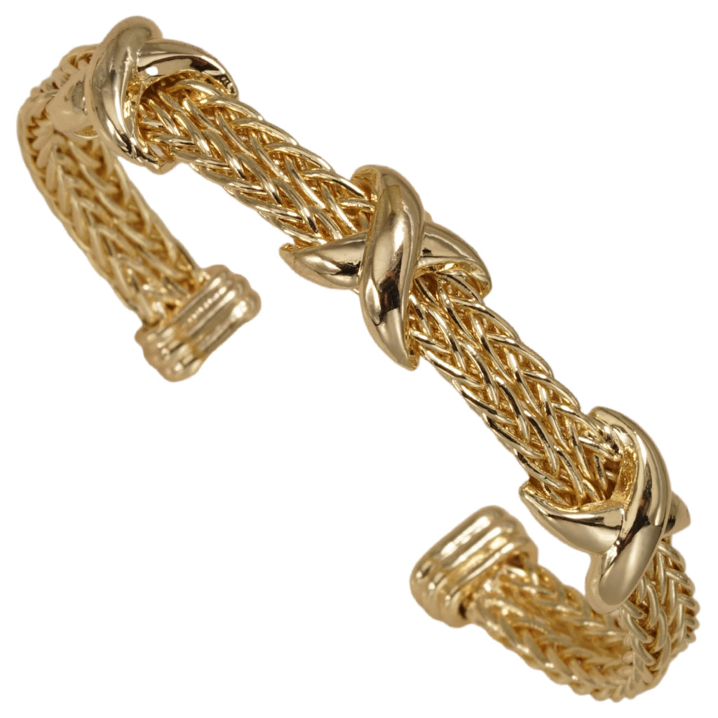Exquisite Gold Tone Double Braided Crisscross Metal Cuff