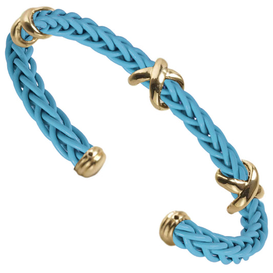 Exquisite Embellished Aqua and Gold Tone Metal Cuff