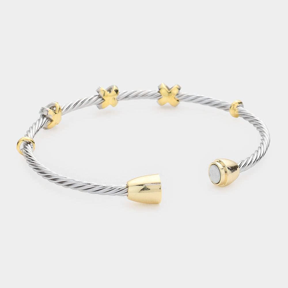 Rhinestone Embellished Crisscross Pointed Magnetic Bracelet