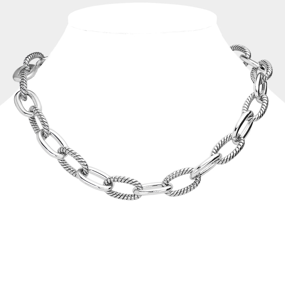 Open Oval Metal Link Chain Necklace