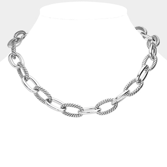 Open Oval Metal Link Chain Necklace