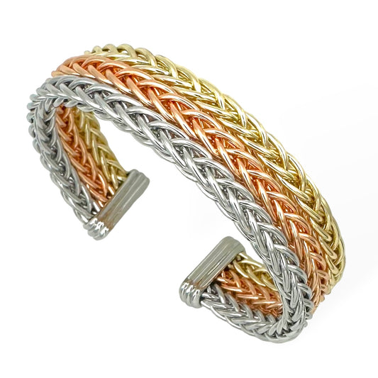 Exquisite Embellished Tri Color 5MM Ponytail Metal Cuff
