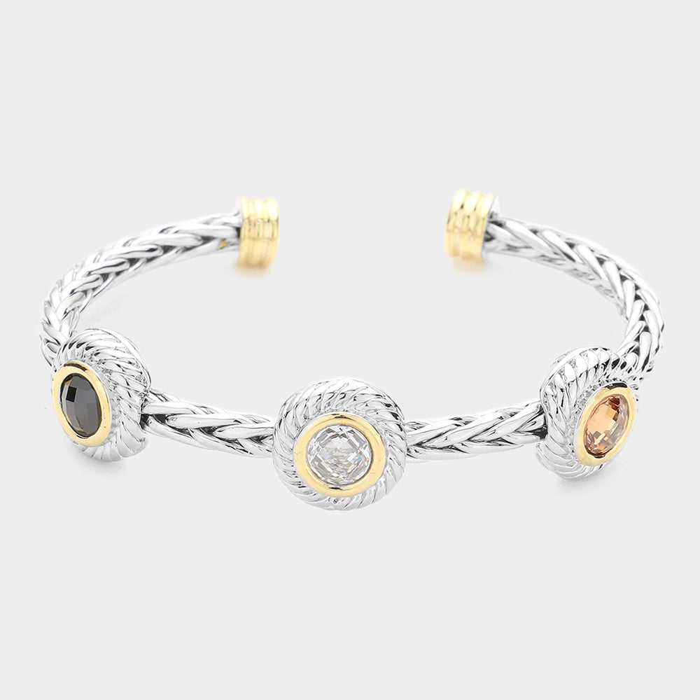 Round CZ Stone Pointed Cuff Bracelet