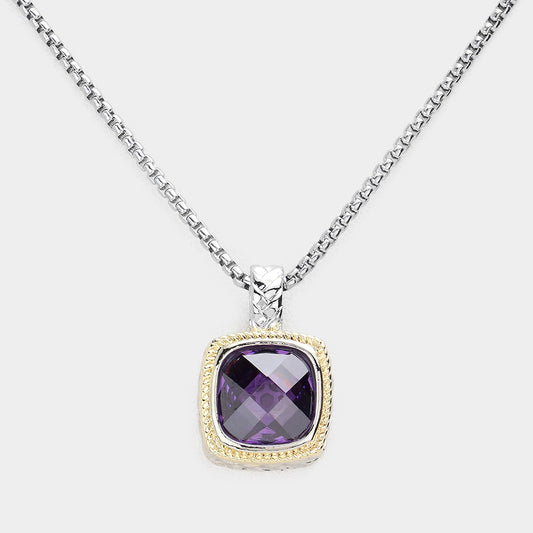 Square CZ Stone Pendant Necklace