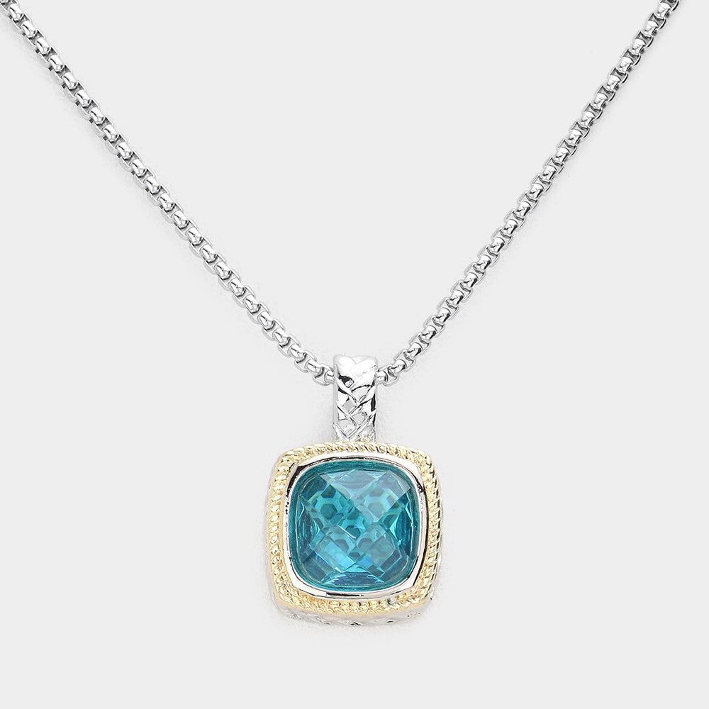 Square CZ Stone Pendant Necklace