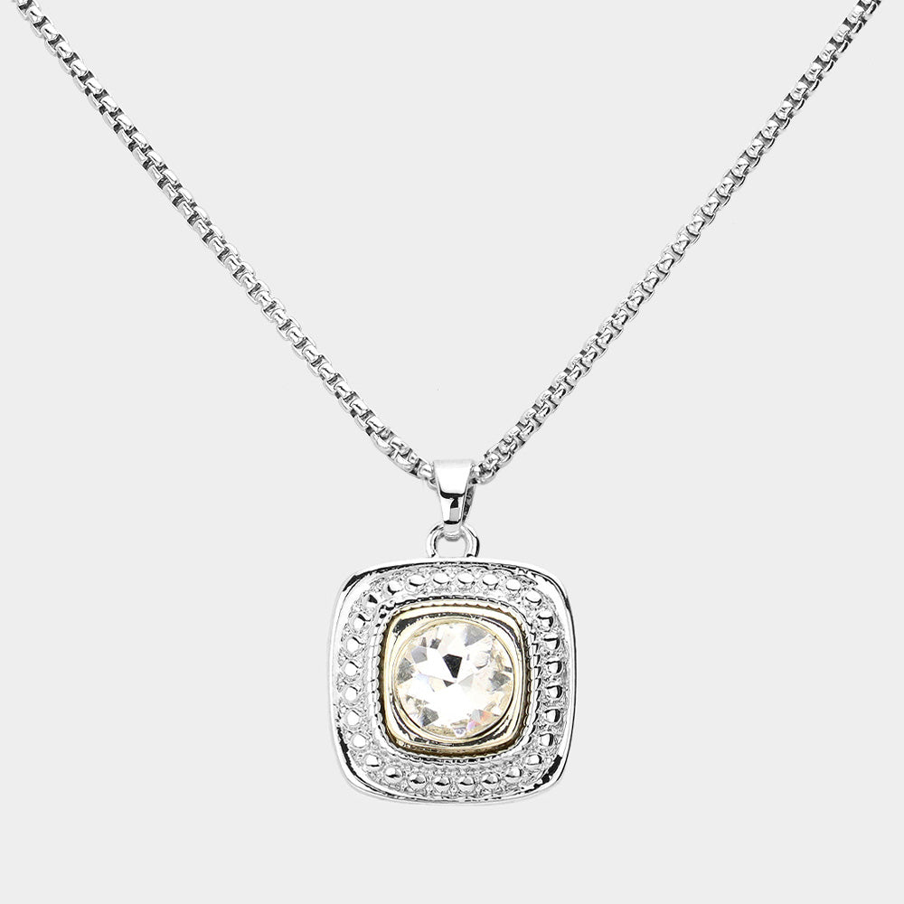 Round Stone Square Pendant Necklace