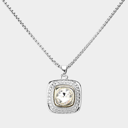 Round Stone Square Pendant Necklace