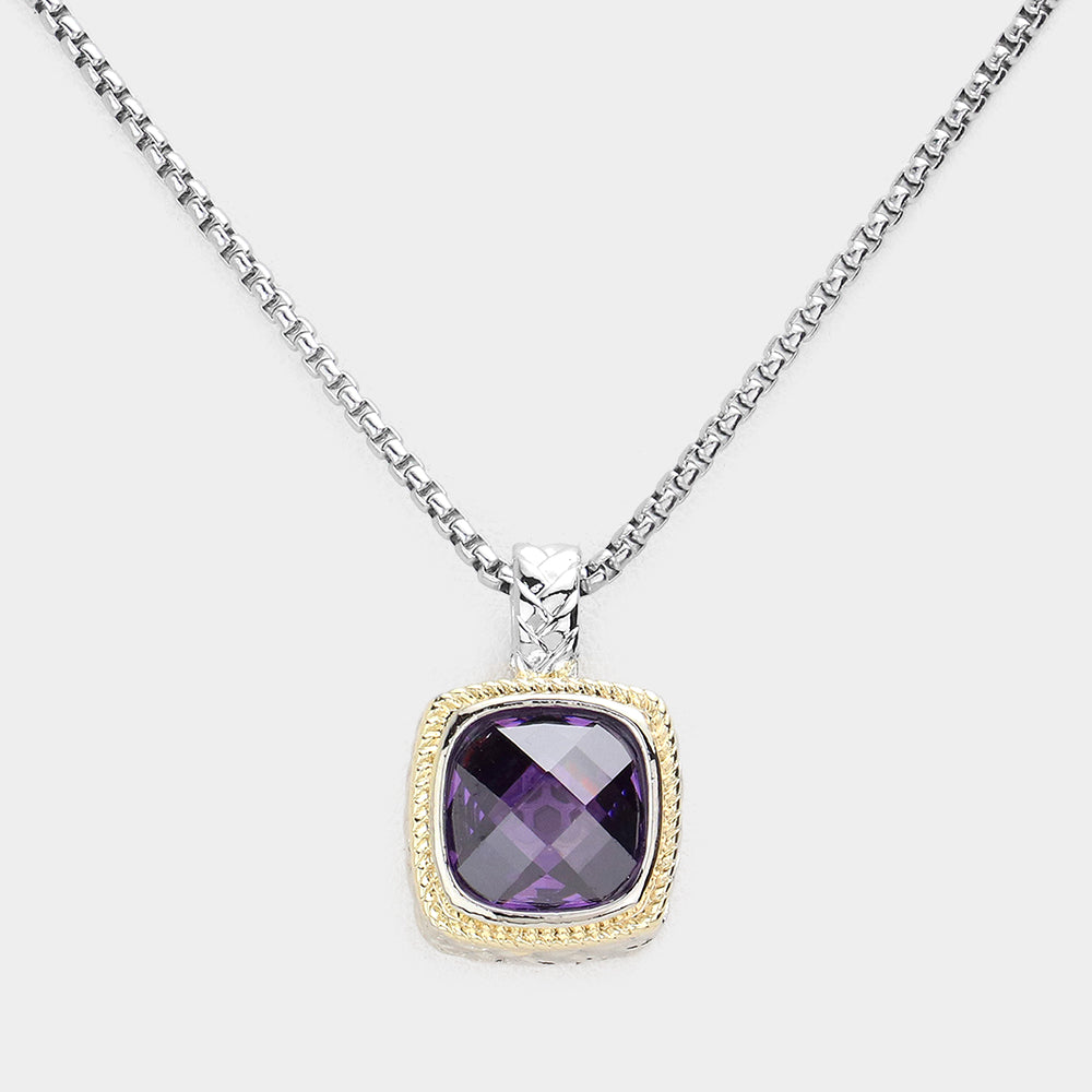 Square CZ Stone Pendant Necklace