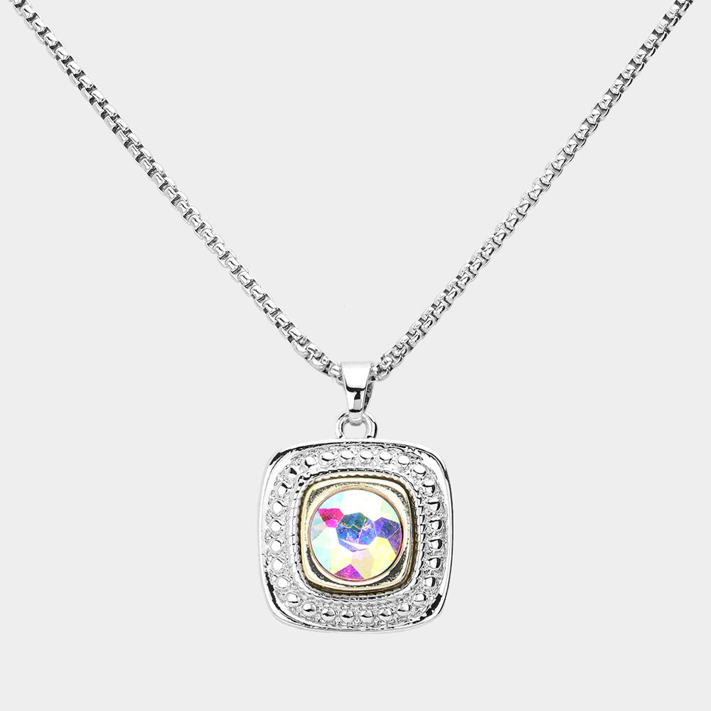 Round Stone Square Pendant Necklace