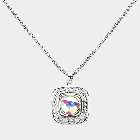 Round Stone Square Pendant Necklace