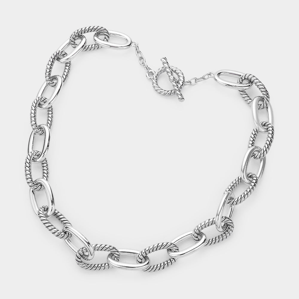 Open Oval Metal Link Chain Necklace
