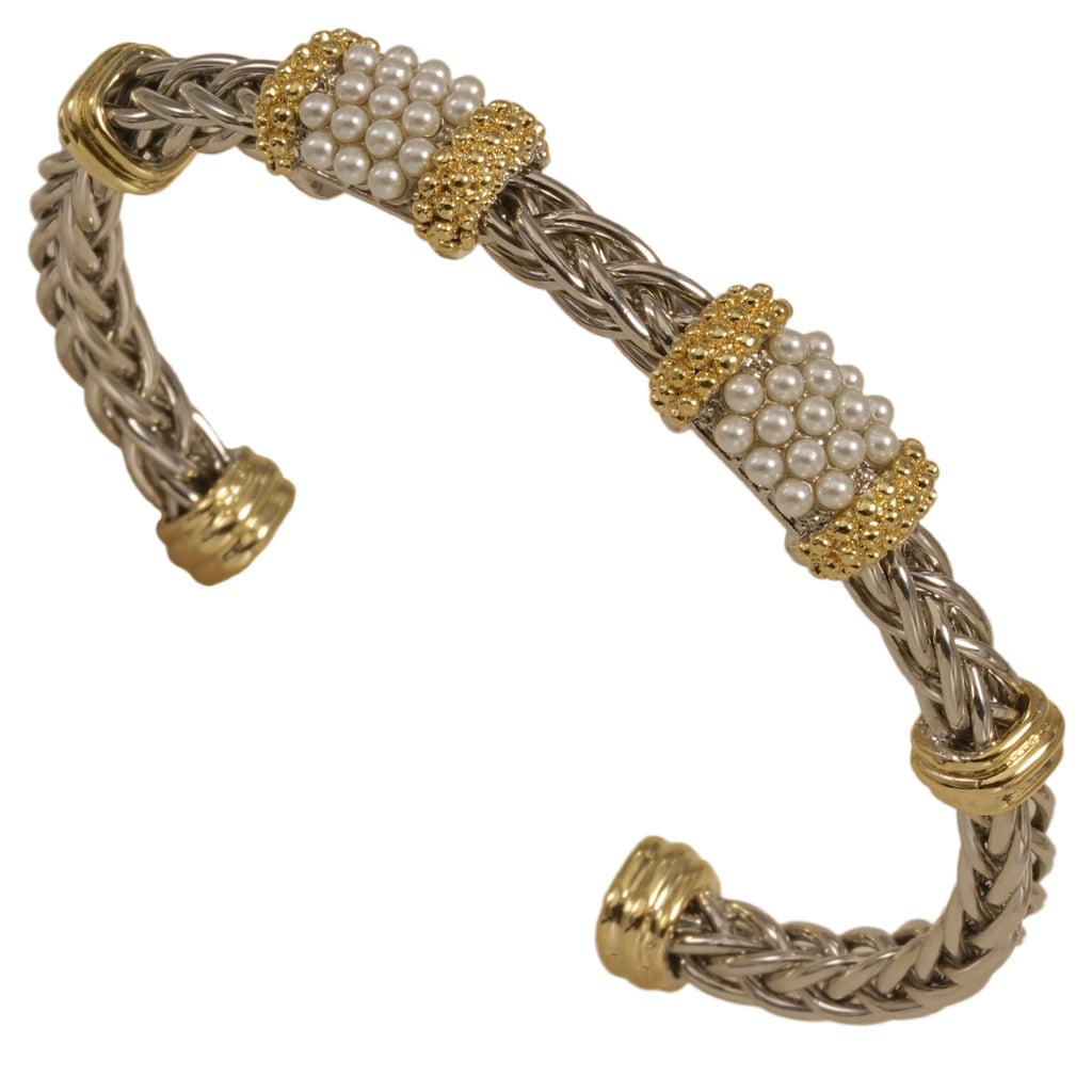 Exquisite Embellished Gold Tone Bar Cuff with Pearls
