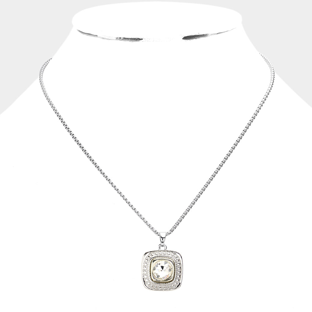 Round Stone Square Pendant Necklace