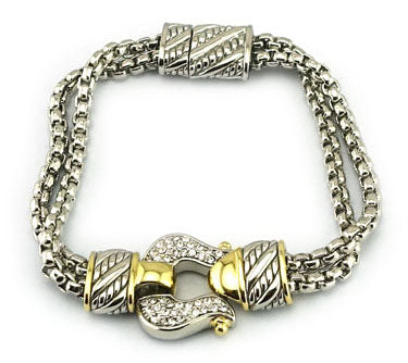 Stone Paved Horseshoe Pointed Two Tone Magnetic Bracelet