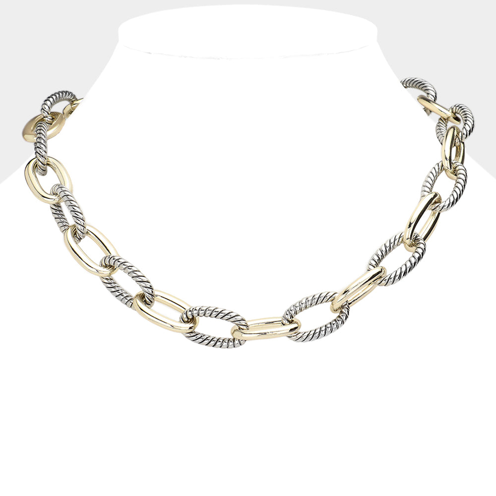 Open Oval Metal Link Chain Necklace
