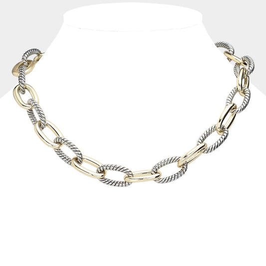 Open Oval Metal Link Chain Necklace