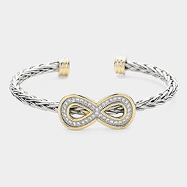 Exquisite 
CZ Stone Paved Infinity Pointed Two Tone Cuff Bracelet