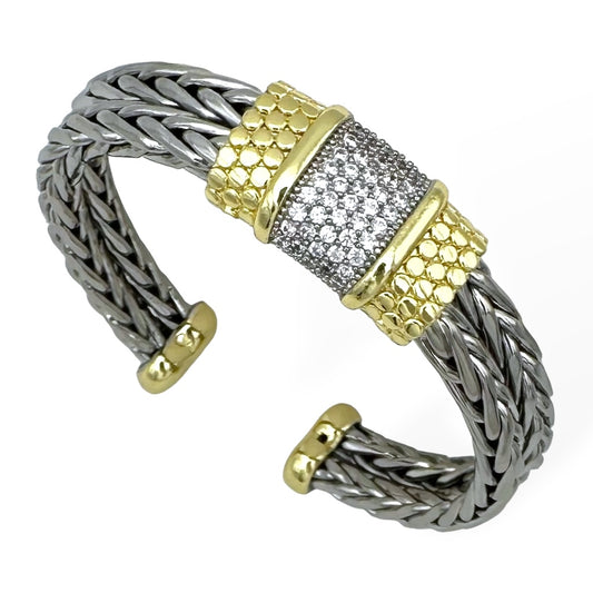 Bangle Two Toned Double 5MM Ponytail  Pave Cuff