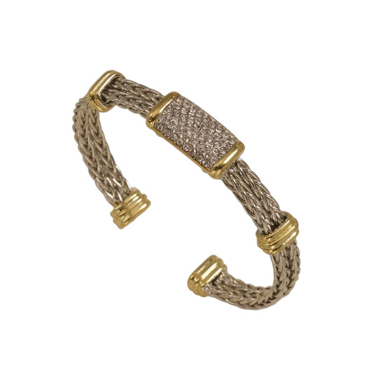 Exquisite Two Tone 3MM Square Ponytail Crystal Cuff Bracelet