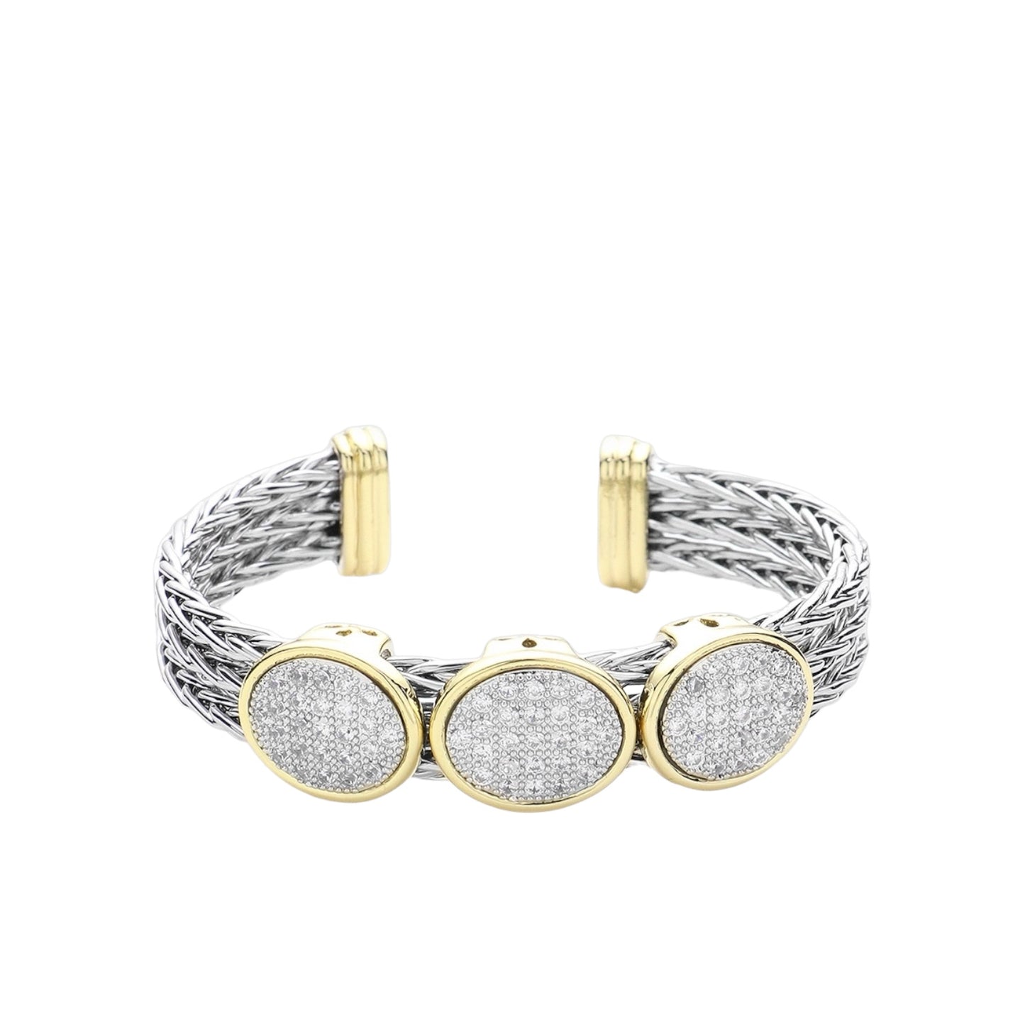 Exquisite Two Toned Ponytail 3 Oval  Pave Cuff