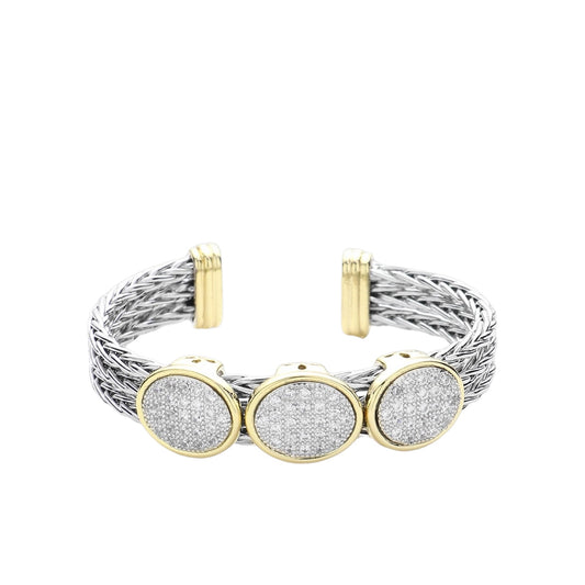Exquisite Two Toned Ponytail 3 Oval  Pave Cuff