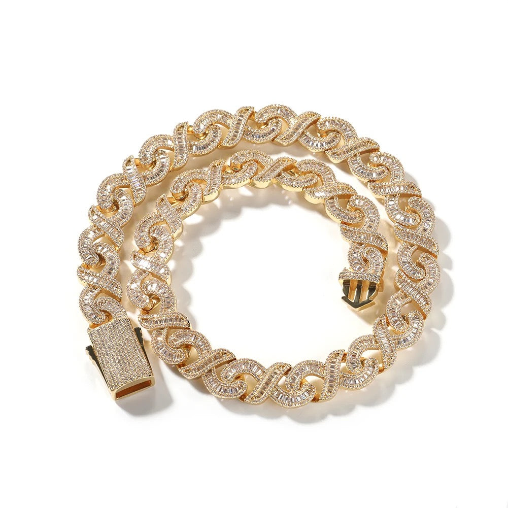 Exquisite 15mm Infinity Baguette Buckle Cuban Necklace