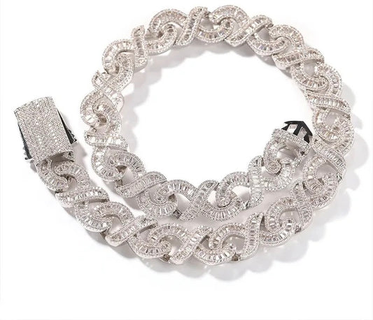 Exquisite 15mm Infinity Baguette Buckle Cuban Necklace