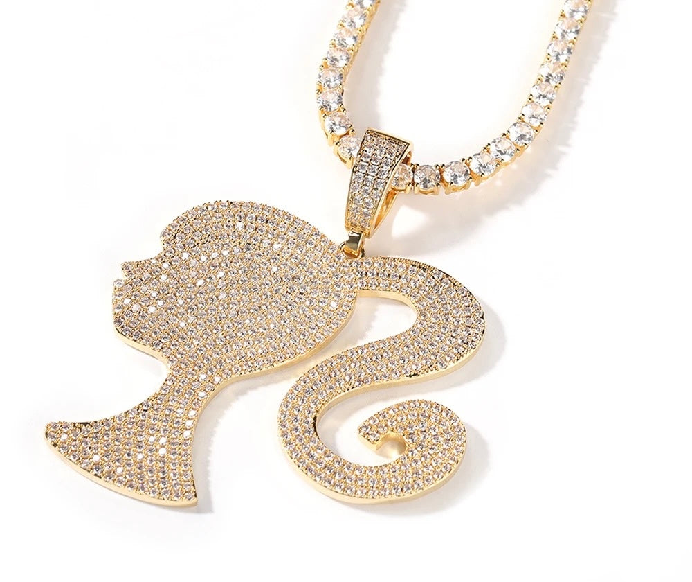 Exquisite Iced Out Barbie Charm Pendant